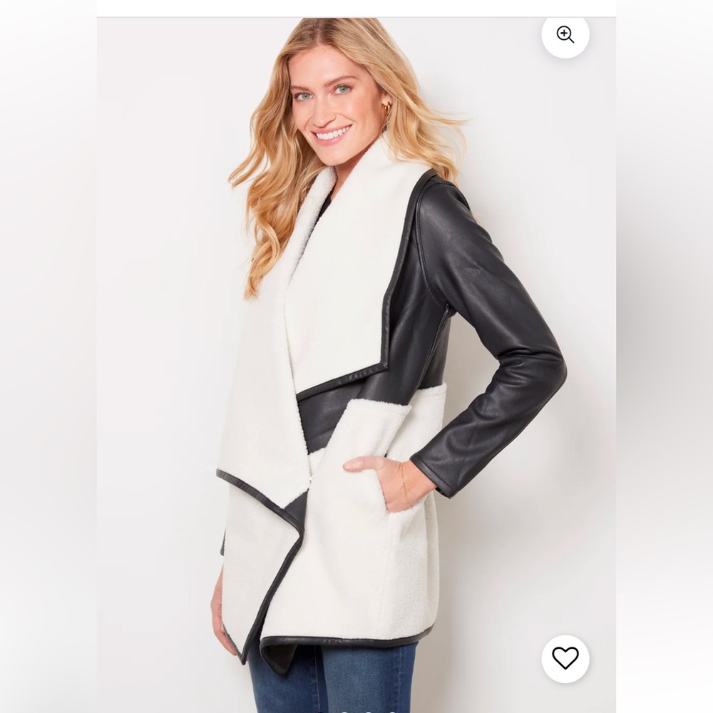 Spanx Fleece Leather Long Wrap Jacket Medium